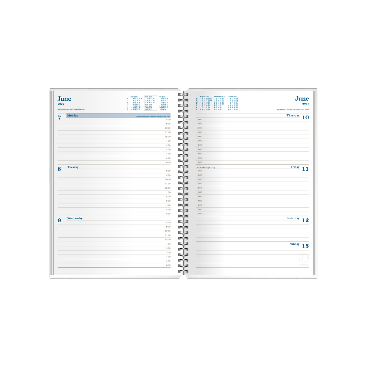 2027 Calendar Year Diary/Planner - 12 Month A5 Week to View Diary - Wiro Bound - Upward Busy Woman's Diary Range