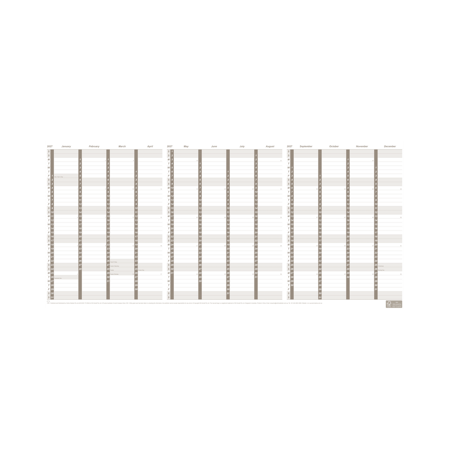 2027 Calendar Year Diary/Planner - 24 Month A4 Fold Out 557x297mm Wall Planner - Strong Paper - Upward Planner Range