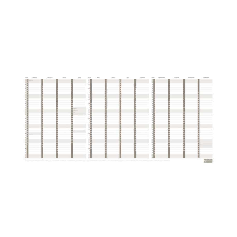 2027 Calendar Year Diary/Planner - 24 Month A4 Fold Out 557x297mm Wall Planner - Strong Paper - Upward Planner Range
