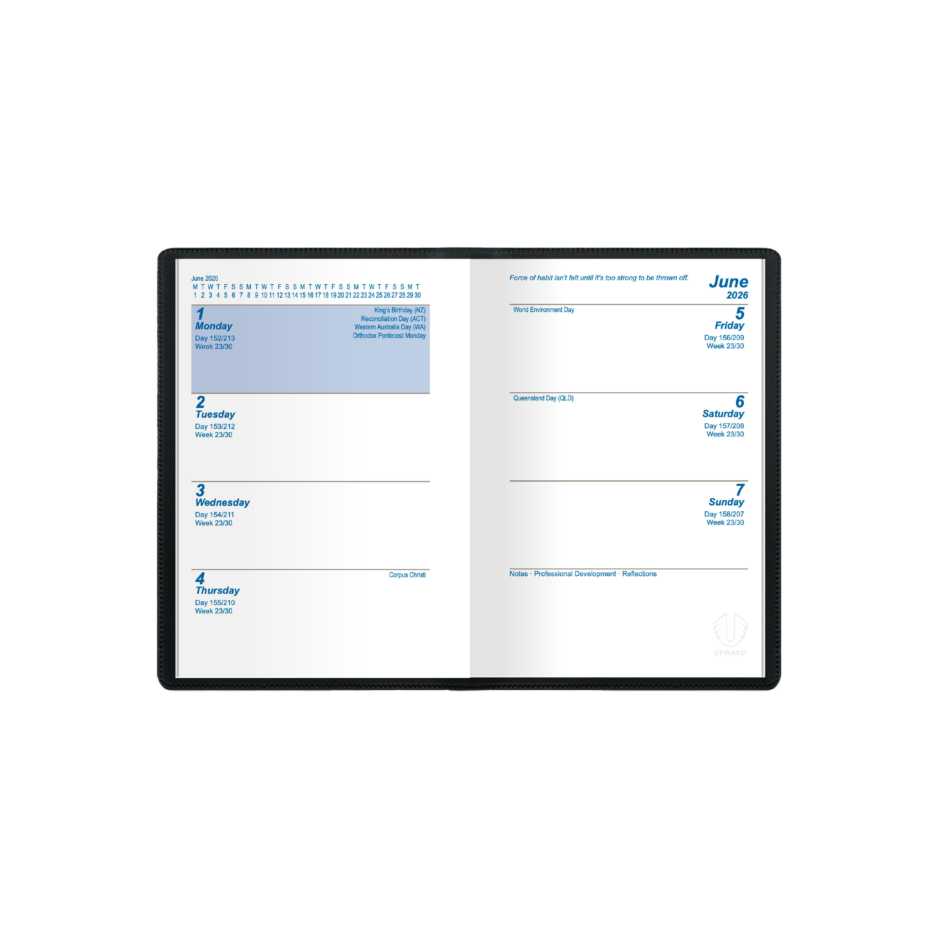 Upward - Superior 5421, 12 Month 2026 Calendar Year Planner, Week to View, A7 Hard Cover