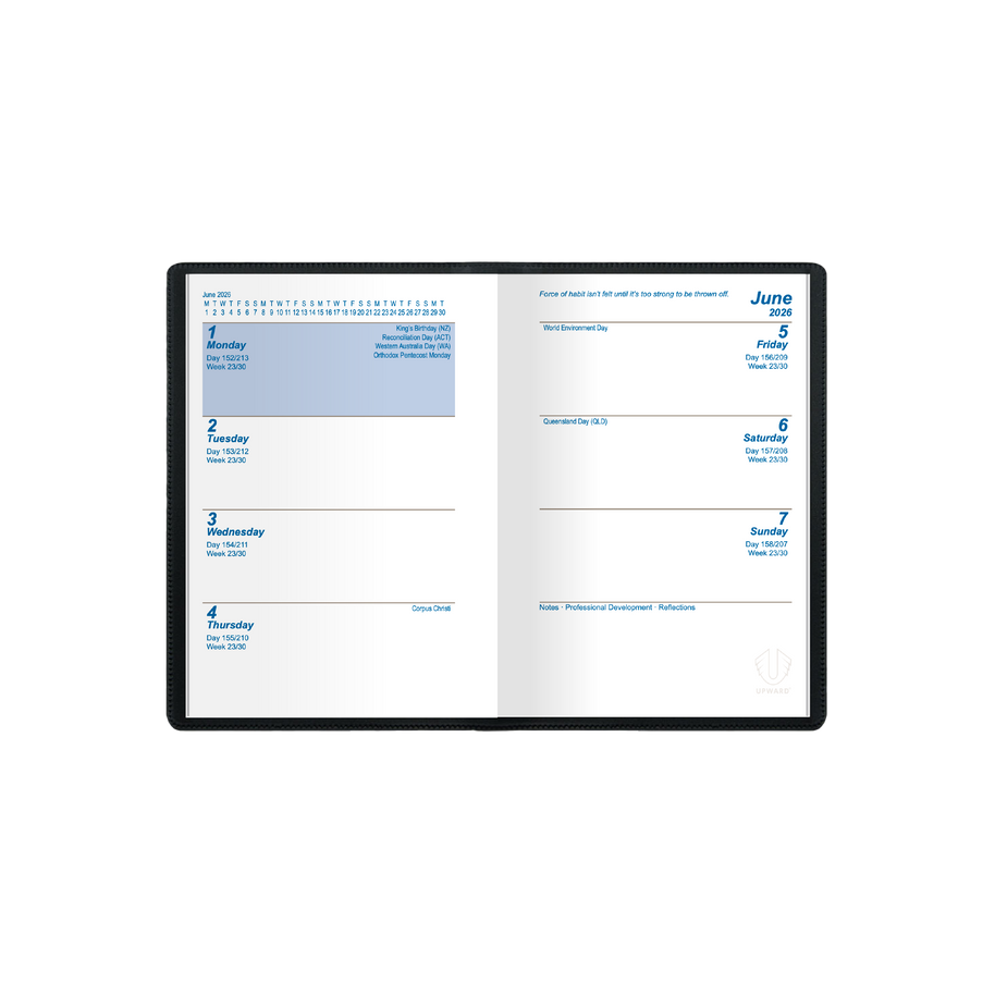 Upward - Superior 5421, 12 Month 2026 Calendar Year Planner, Week to View, A7 Hard Cover