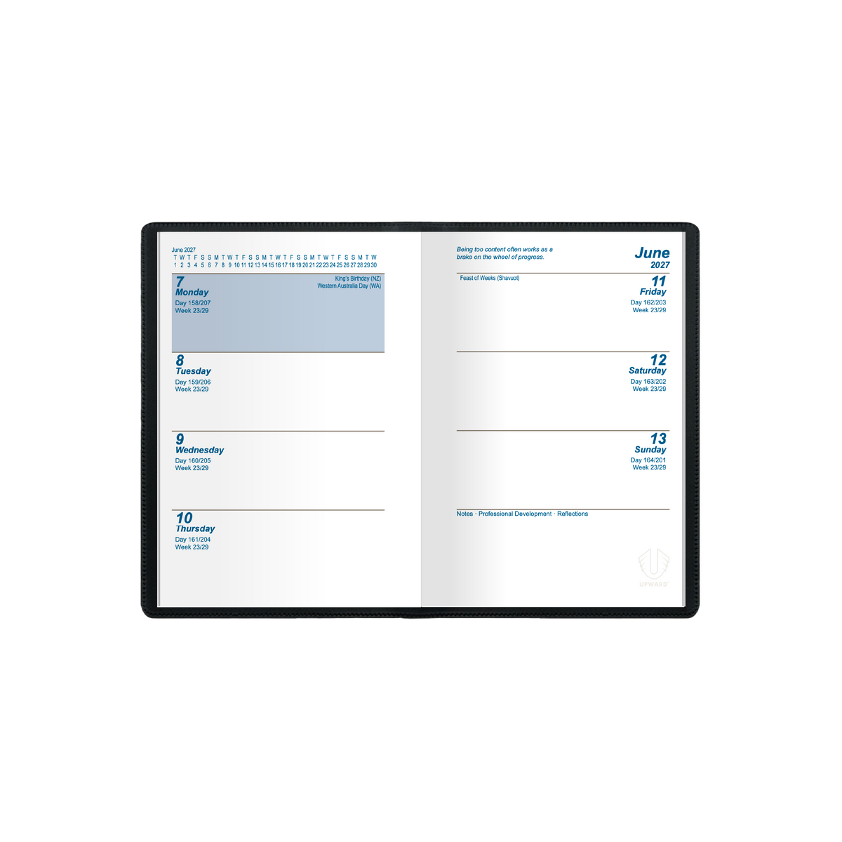2027 Calendar Year Diary/Planner - 12 Month A7 Week to View Diary - Case Bound - Upward Standard Range