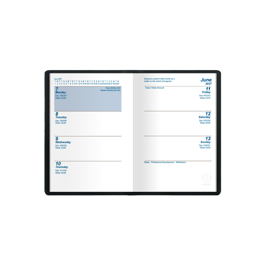 2027 Calendar Year Diary/Planner - 12 Month A7 Week to View Diary - Case Bound - Upward Standard Range