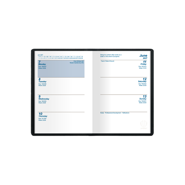 2027 Calendar Year Diary/Planner - 12 Month A7 Week to View Diary - Case Bound - Upward Standard Range