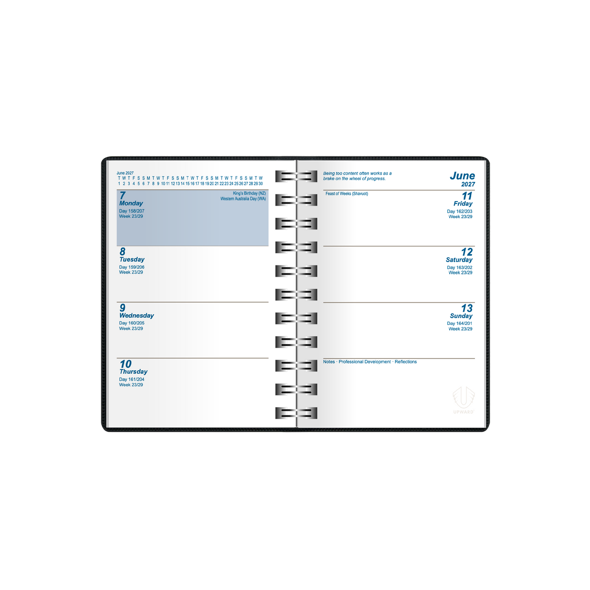 2027 Calendar Year Diary/Planner - 12 Month A7 Week to View Diary - Wiro Bound - Upward Superior Range