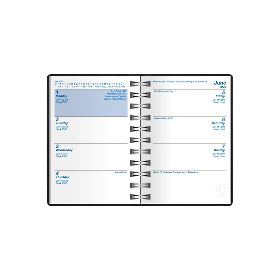 Upward - Nurse's Diary 5435, 12 Month 2026 Calendar Year Planner, Week to View Diary, A7 Wiro Bound