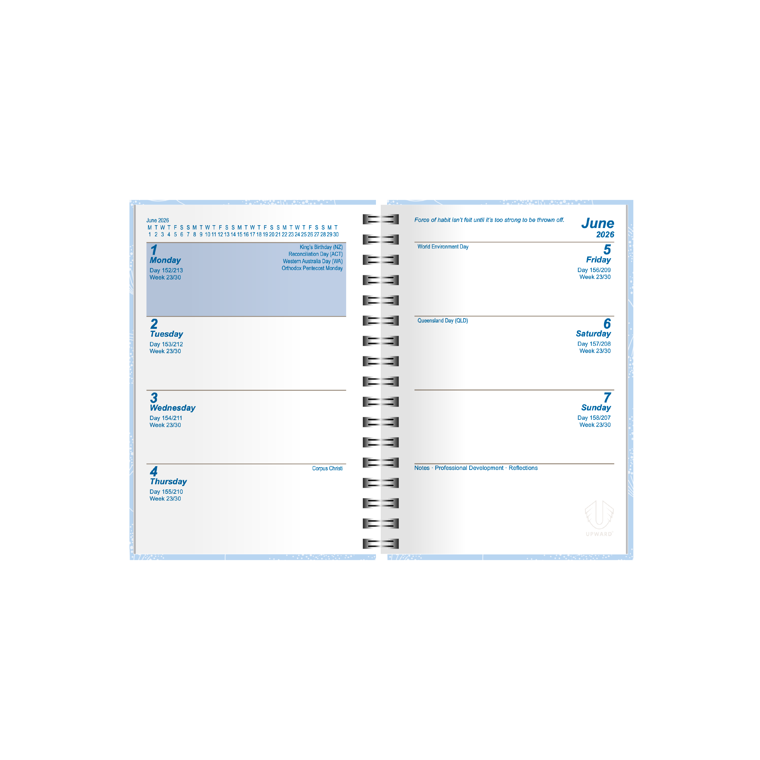 Upward - Fashion 5436, 12 Month 2026 Calendar Year Planner, Week to View Diary, A7 Wiro Bound