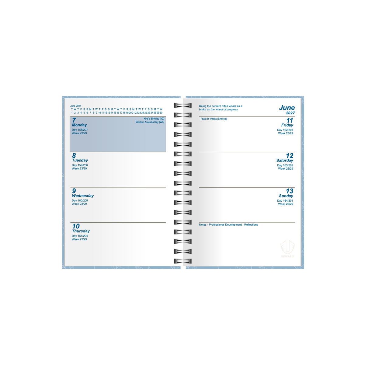 2027 Calendar Year Diary/Planner - 12 Month A7 Week to View Diary - Wiro Bound - Upward Fashion Range