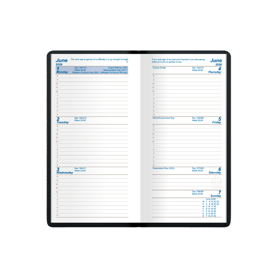 Upward - Standard 6421, 12 Month 2026 Calendar Year Planner, Week to View Diary, Pocket Case Bound