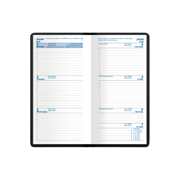 Upward - Standard 6421, 12 Month 2026 Calendar Year Planner, Week to View Diary, Pocket Case Bound