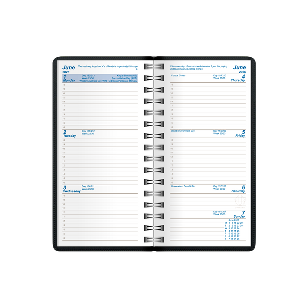 Upward - Superior 6431, 12 Month 2026 Calendar Year Planner, Week to View Diary, Pocket Wiro Bound