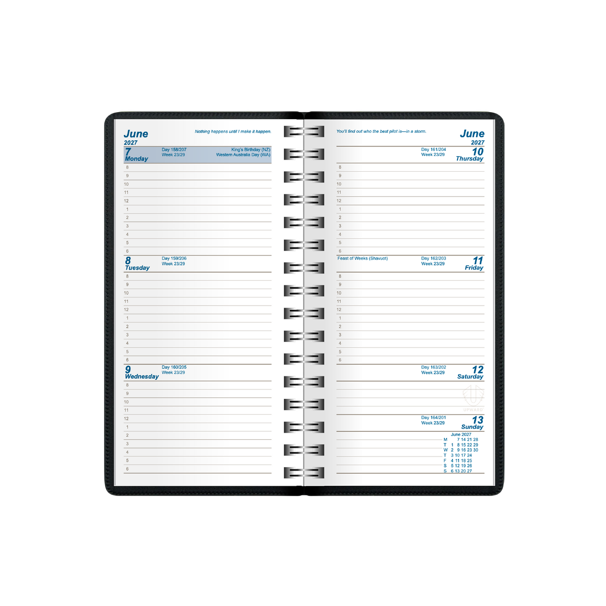 2027 Calendar Year Diary/Planner - 12 Month A6 Week to View Diary - Wiro Bound - Upward Superior Range