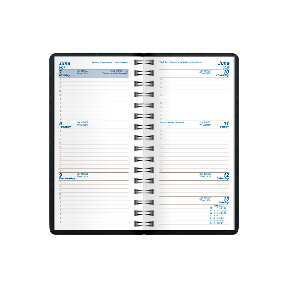 2027 Calendar Year Diary/Planner - 12 Month A6 Week to View Diary - Wiro Bound - Upward Superior Range