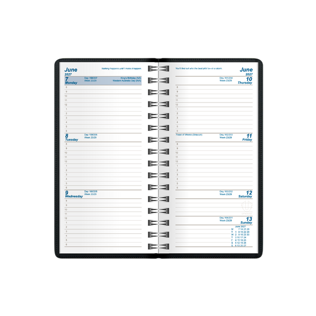 2027 Calendar Year Diary/Planner - 12 Month A6 Week to View Diary - Wiro Bound - Upward Superior Range