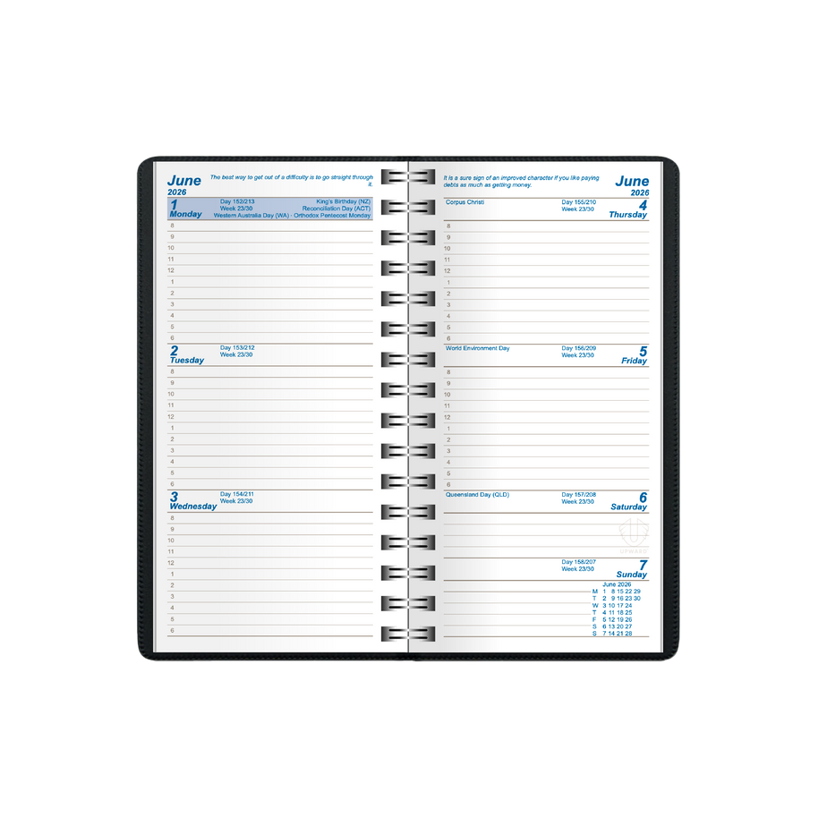 Upward - University Diary 6435, 12 Month 2026 Calendar Year Planner, Week to View Diary, Pocket Wiro Bound