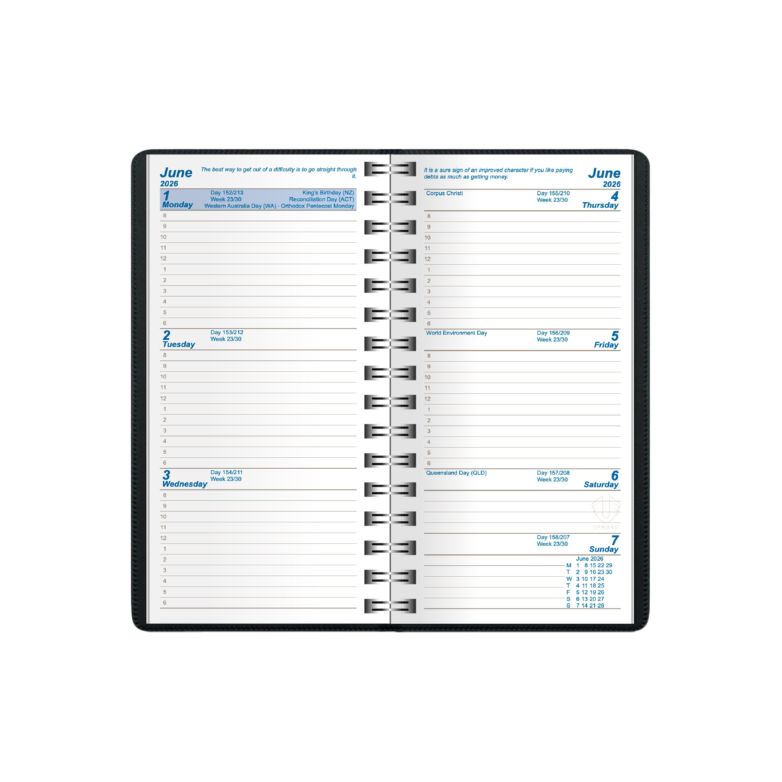 Upward - University Diary 6435, 12 Month 2026 Calendar Year Planner, Week to View Diary, Pocket Wiro Bound
