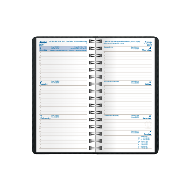 Upward - University Diary 6435, 12 Month 2026 Calendar Year Planner, Week to View Diary, Pocket Wiro Bound
