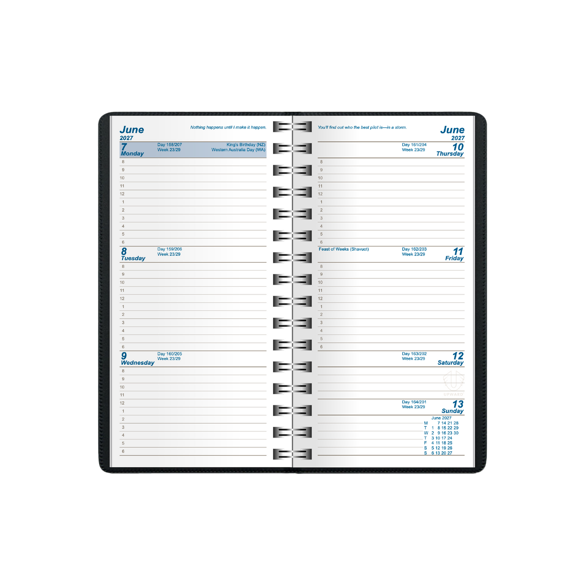2027 Calendar Year Diary/Planner - 12 Month A6 Week to View Diary - Wiro Bound - Upward University Diary Range