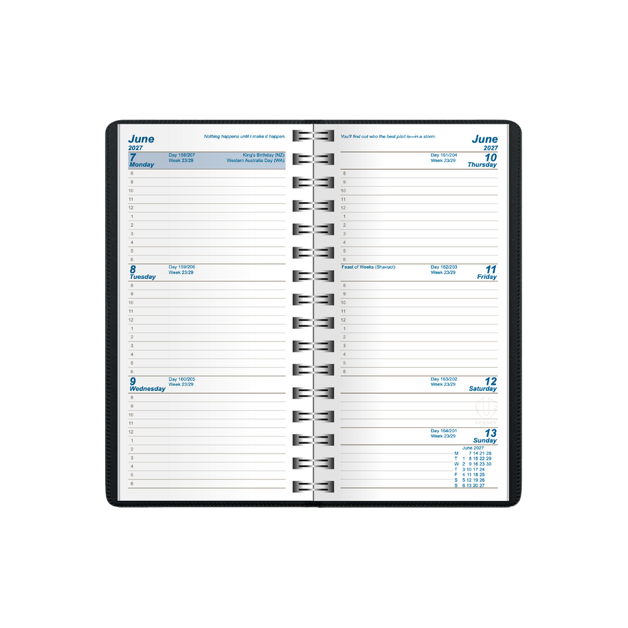 2027 Calendar Year Diary/Planner - 12 Month A6 Week to View Diary - Wiro Bound - Upward University Diary Range