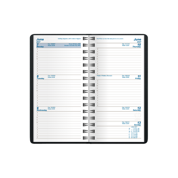 2027 Calendar Year Diary/Planner - 12 Month A6 Week to View Diary - Wiro Bound - Upward University Diary Range