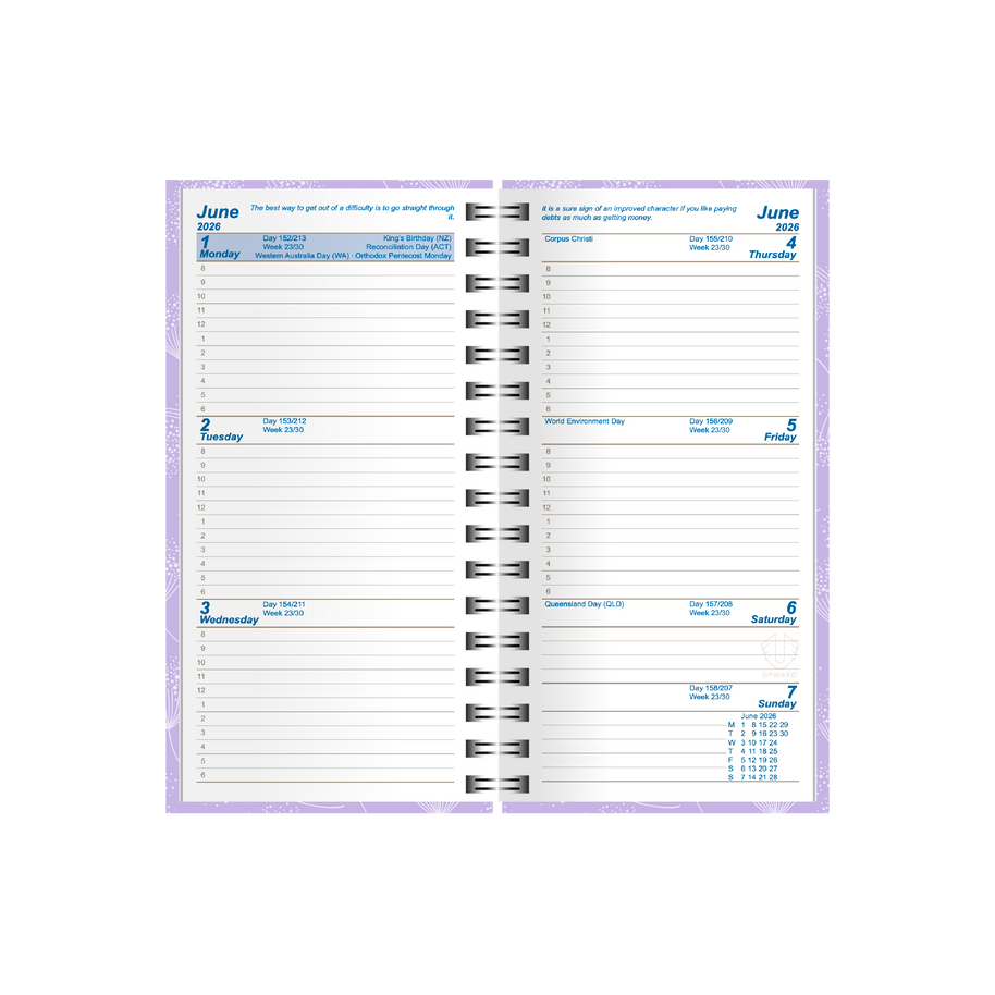 Upward - Fashion 6436, 12 Month 2026 Calendar Year Planner, Week to View Diary, Pocket Wiro Bound