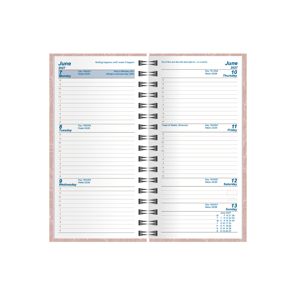 2027 Calendar Year Diary/Planner - 12 Month A6 Week to View Diary - Wiro Bound - Upward Fashion Range