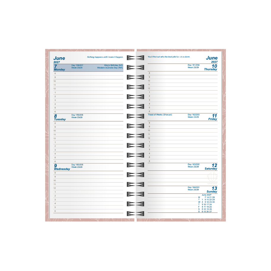 2027 Calendar Year Diary/Planner - 12 Month A6 Week to View Diary - Wiro Bound - Upward Fashion Range