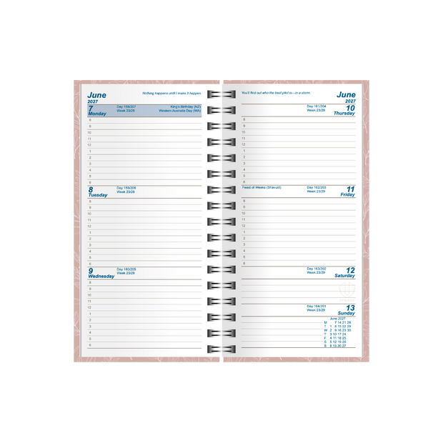 2027 Calendar Year Diary/Planner - 12 Month A6 Week to View Diary - Wiro Bound - Upward Fashion Range