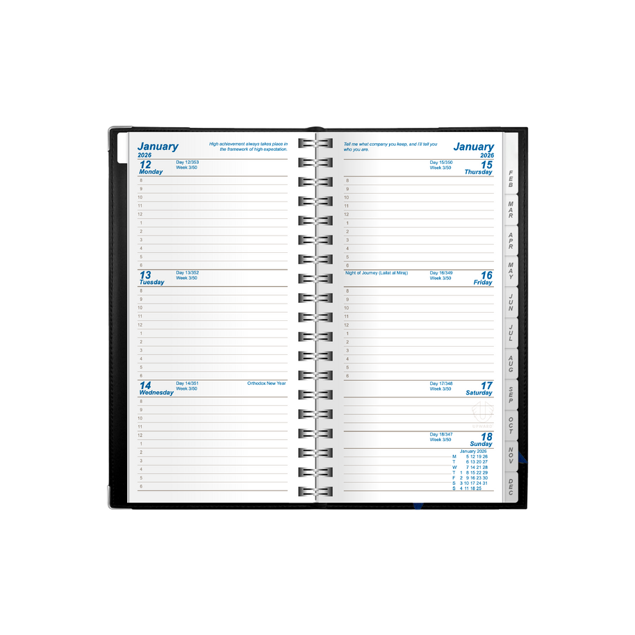 Upward - Deluxe 6442, 12 Month 2026 Calendar Year Planner, Week to View Diary, Pocket Wiro Bound