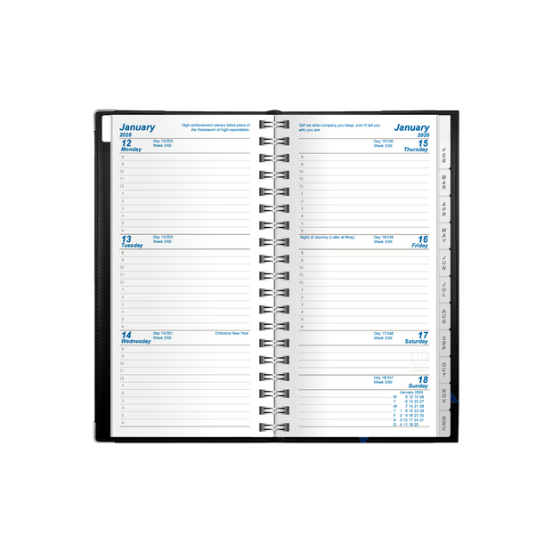 Upward - Deluxe 6442, 12 Month 2026 Calendar Year Planner, Week to View Diary, Pocket Wiro Bound