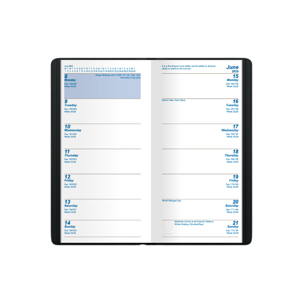 Upward - Standard 6621, 12 Month 2026 Calendar Year Planner, 2 Weeks to View Diary, Pocket Case Bound