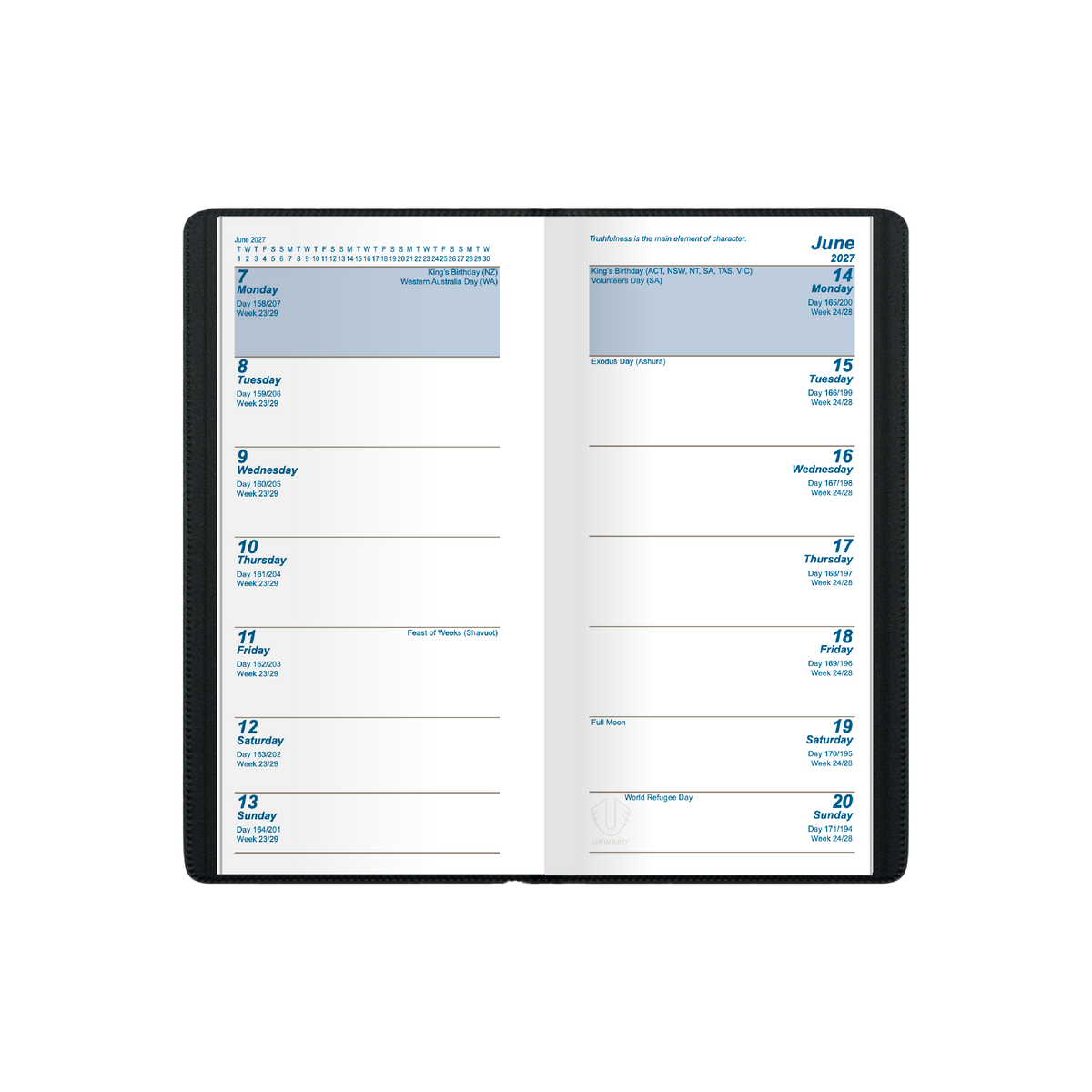 2027 Calendar Year Diary/Planner - 12 Month A6 2 Weeks to View Diary - Case Bound - Upward Standard Range