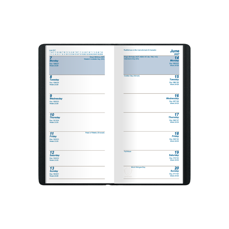 2027 Calendar Year Diary/Planner - 12 Month A6 2 Weeks to View Diary - Case Bound - Upward Standard Range