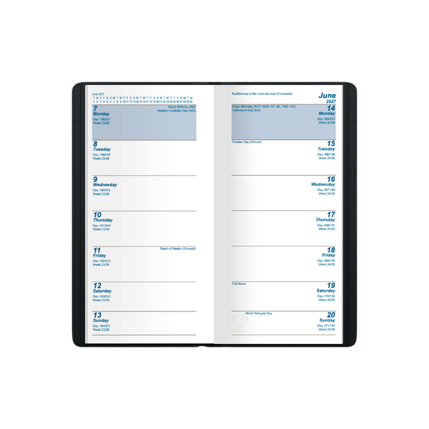 2027 Calendar Year Diary/Planner - 12 Month A6 2 Weeks to View Diary - Case Bound - Upward Standard Range