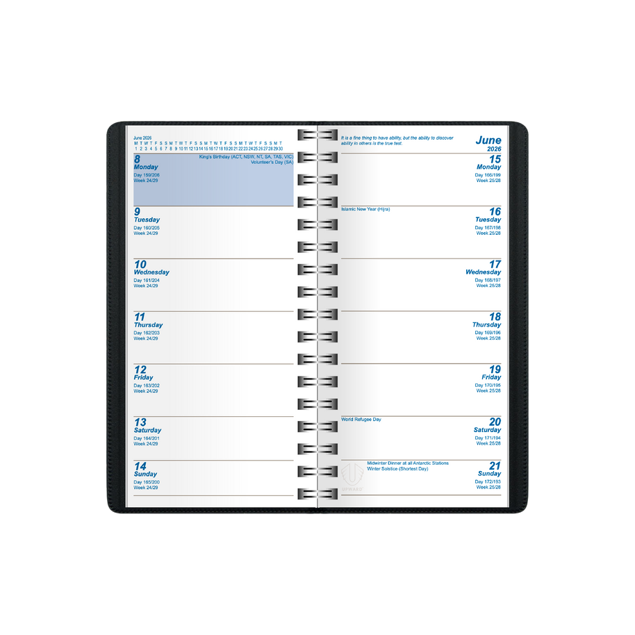Upward - Superior 6631, 12 Month 2026 Calendar Year Planner, 2 Weeks to View Diary, Pocket Wiro Bound