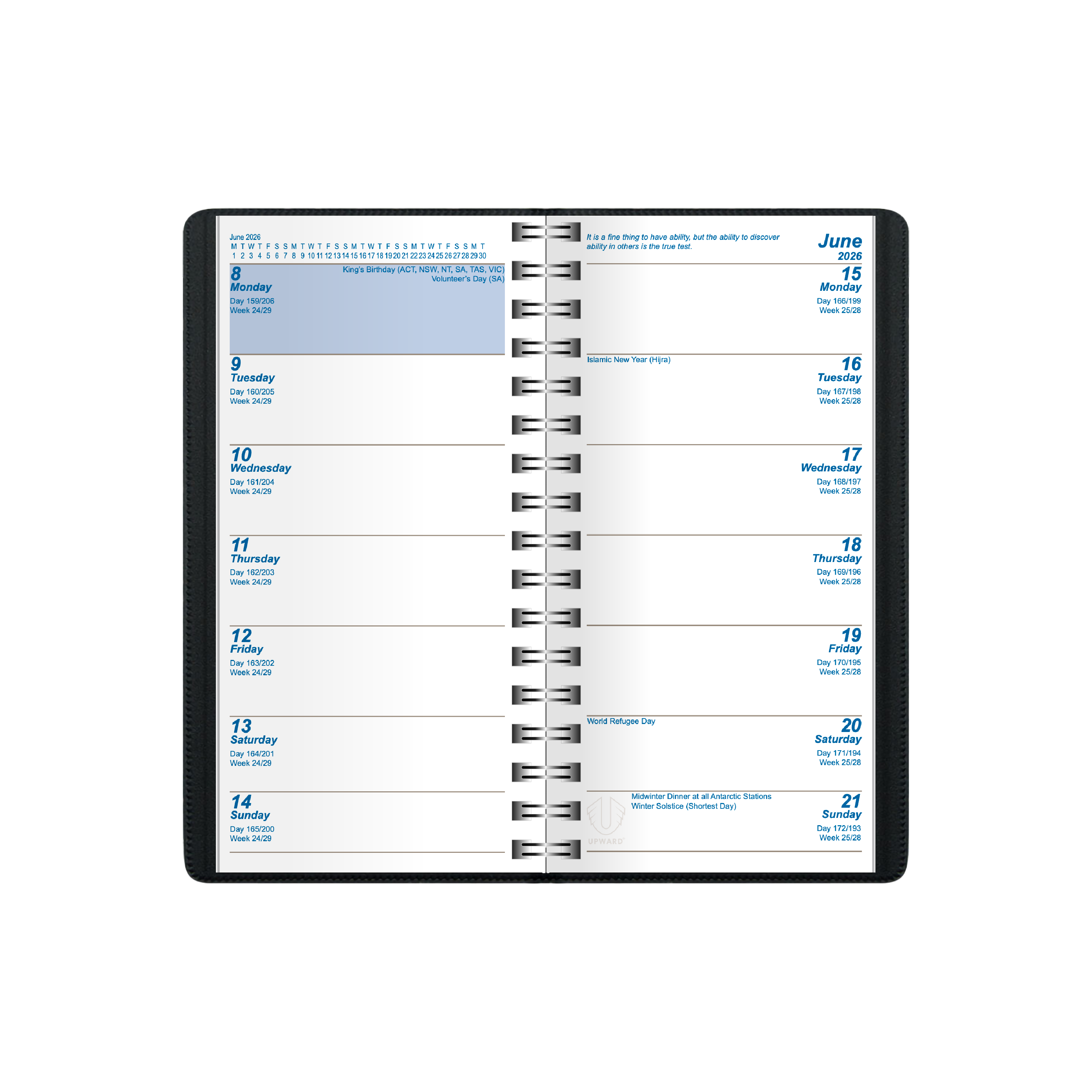 Upward - Superior 6631, 12 Month 2026 Calendar Year Planner, 2 Weeks to View Diary, Pocket Wiro Bound