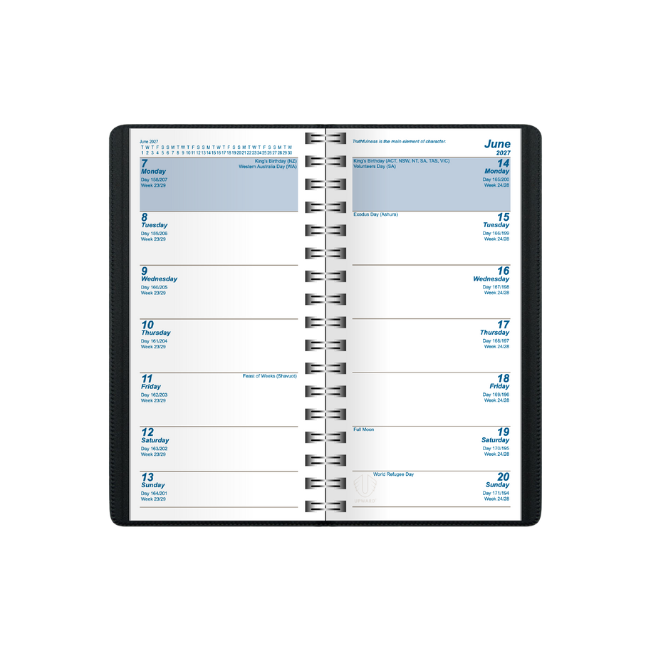 2027 Calendar Year Diary/Planner - 12 Month A6 2 Weeks to View Diary - Case Bound - Upward Superior Range