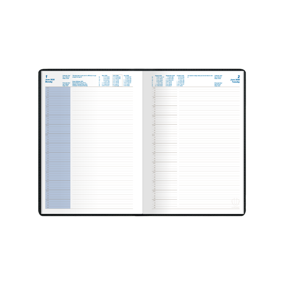 Upward - Standard 7221, 12 Month 2026 Calendar Year Planner, Day to Page Diary, A5 Case Bound