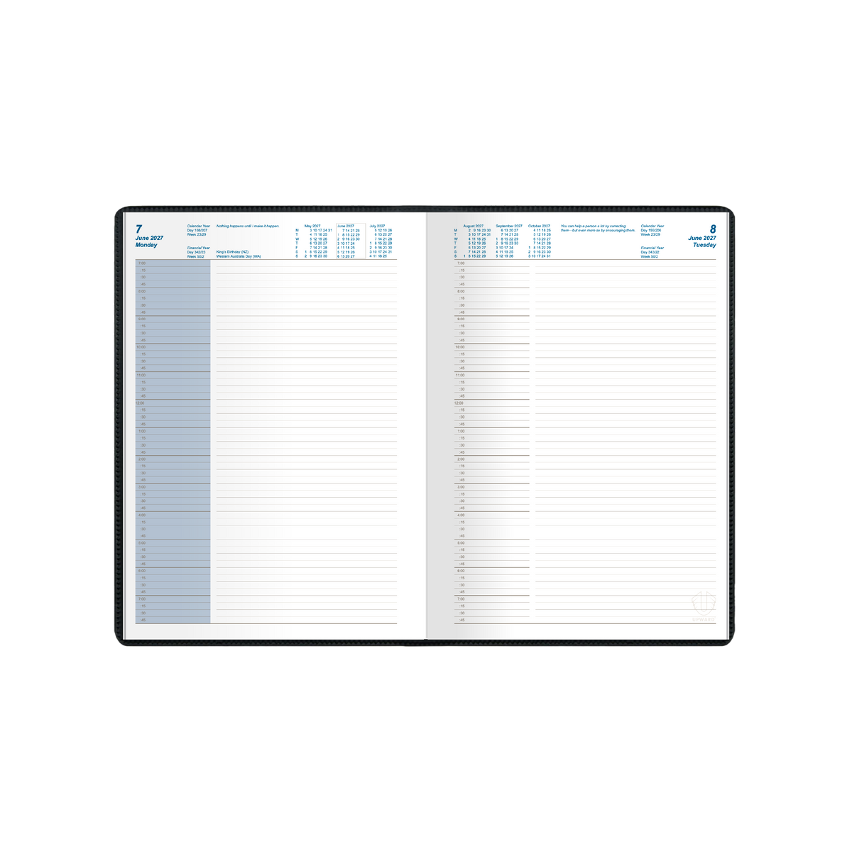 2027 Calendar Year Diary/Planner - 12 Month A5 Day to Page Diary - Case Bound - Upward Standard Range