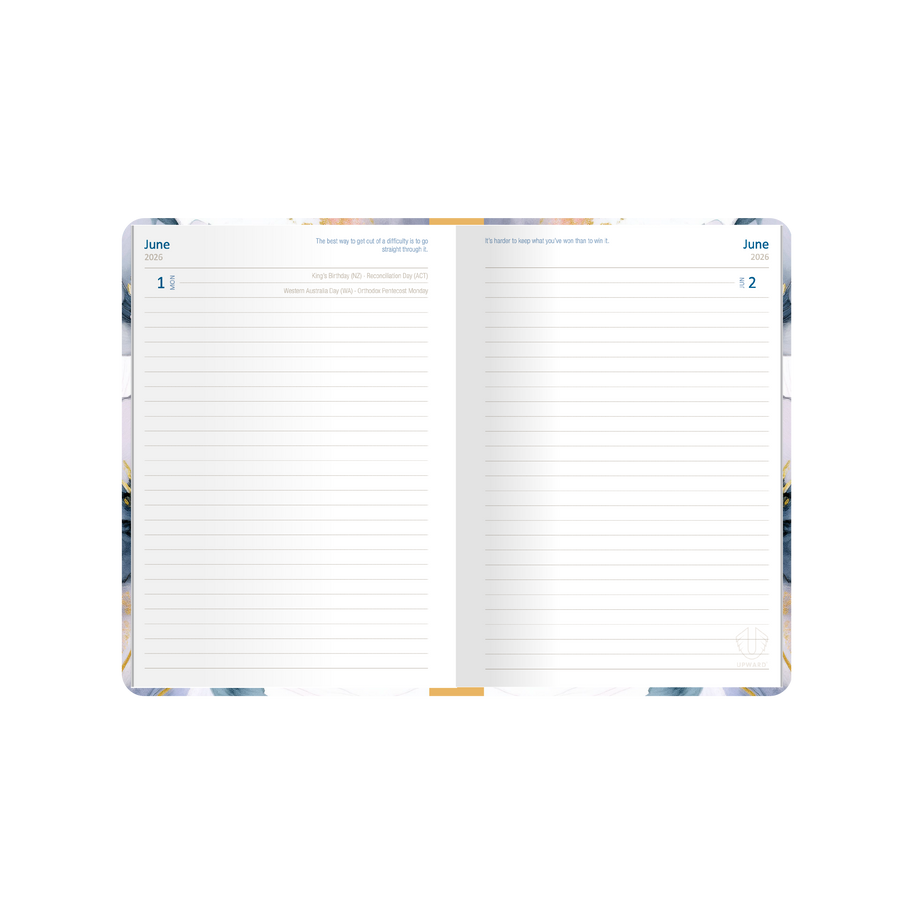 Upward - Fashion 7226, 12 Month 2026 Calendar Year Planner, Day to Page Diary, A5 Case Bound