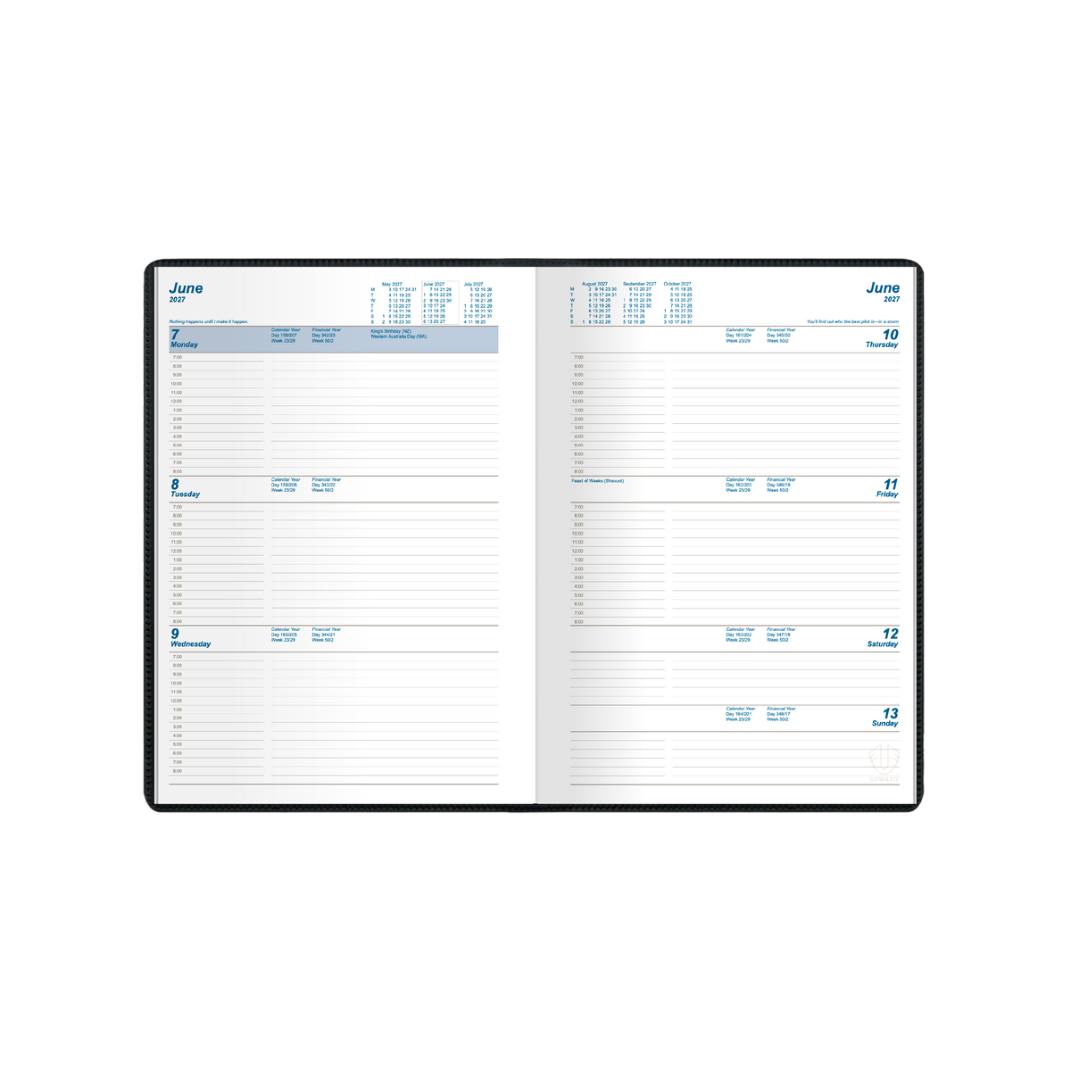 2027 Calendar Year Diary/Planner - 12 Month A5 Week to View Diary - Case Bound - Upward Standard Range