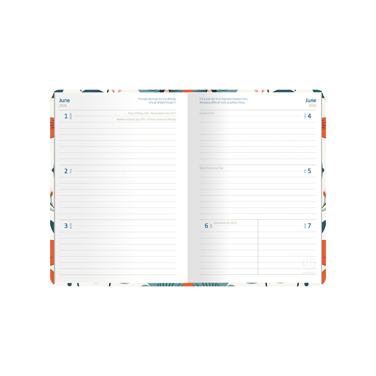 Upward - Fashion 7426, 12 Month 2026 Calendar Year Planner, Week to View Diary, A5 Case Bound