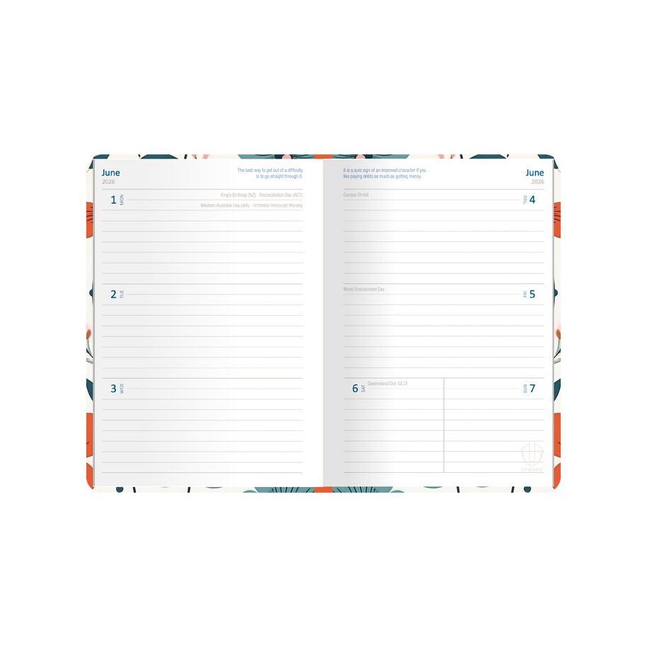 Upward - Fashion 7426, 12 Month 2026 Calendar Year Planner, Week to View Diary, A5 Case Bound