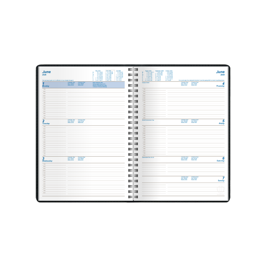 Upward - Superior 7431, 12 Month 2026 Calendar Year Planner, Week to View Diary, A5 Wiro Bound