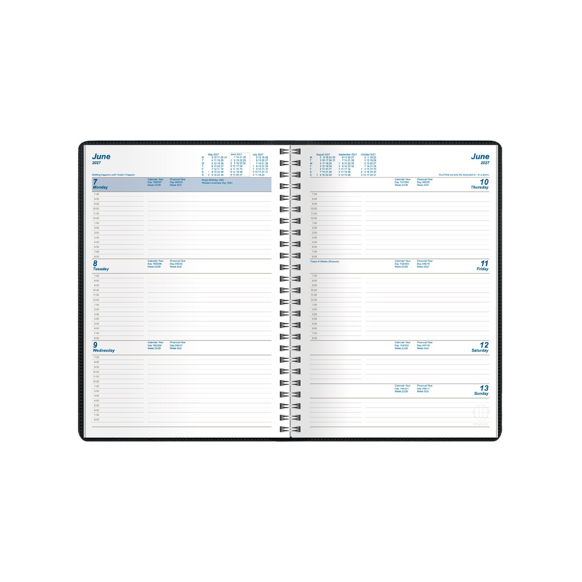 2027 Calendar Year Diary/Planner - 12 Month A5 Week to View Diary - Wiro Bound - Upward Superior Range