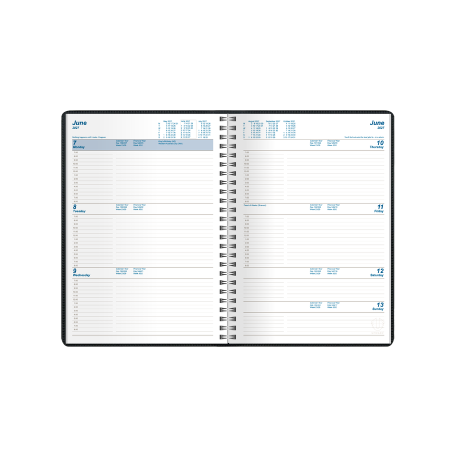 2027 Calendar Year Diary/Planner - 12 Month A5 Week to View Diary - Wiro Bound - Upward Superior Range