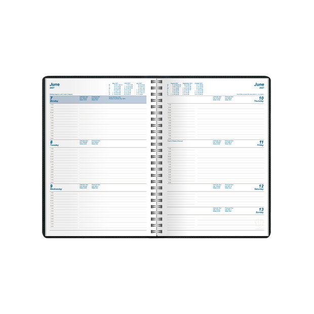 2027 Calendar Year Diary/Planner - 12 Month A5 Week to View Diary - Wiro Bound - Upward Superior Range