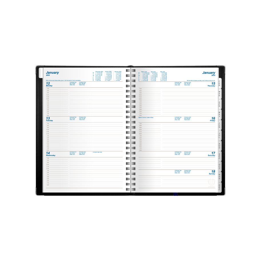 Upward - Deluxe 7442, 12 Month 2026 Calendar Year Planner, Week to View Diary, A5 Wiro Bound