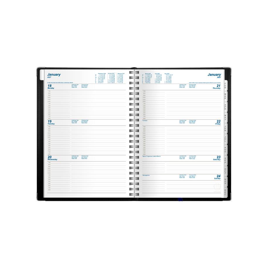 2027 Calendar Year Diary/Planner - 12 Month A5 Week to View Diary - Wiro Bound - Upward Deluxe Range