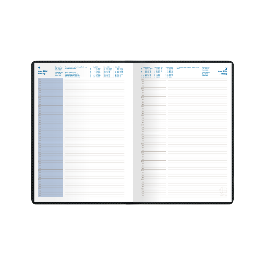 Upward - Standard 8221, 12 Month 2026 Calendar Year Planner, Day to Page Diary, B5 Case Bound